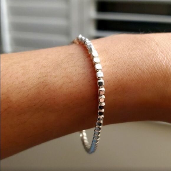 Sterling silver cube bead chain bracelet - Picture 2 of 7